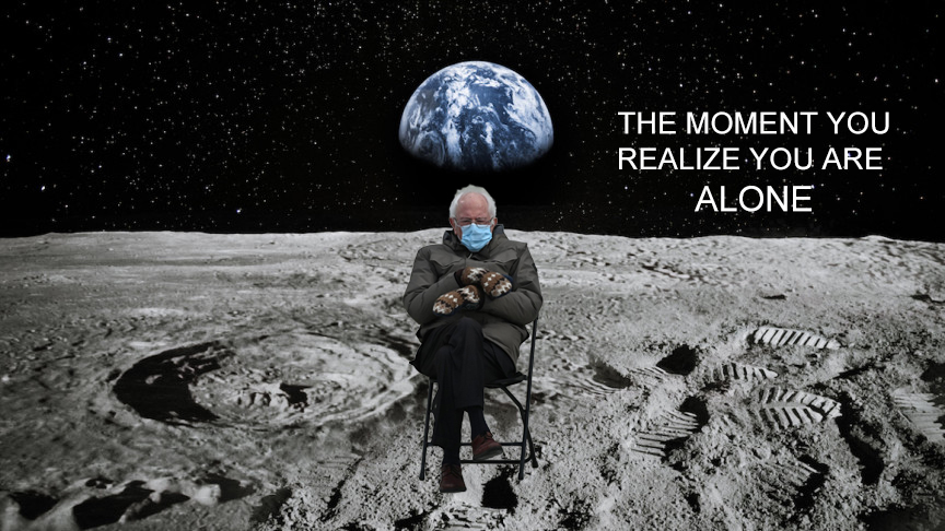 Bernie sanders alone in space meme